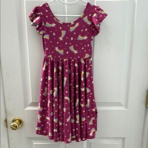 Dot Dot Smile Size 5/6 Girls Purple Dress with Rainbows Stars & Flutter Sleeves